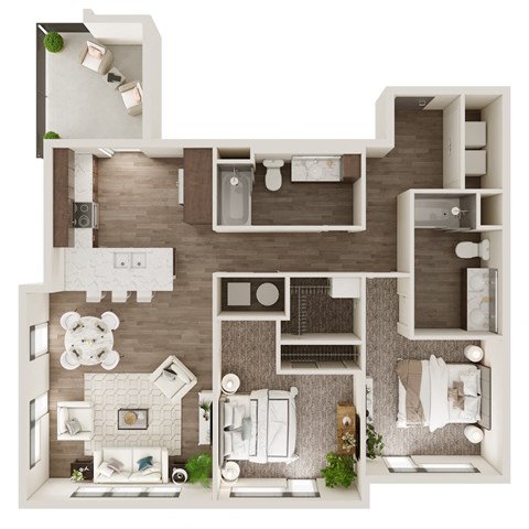 Two Bed / Two Bath 1087 SF Floor Plan at The Westline at Flanagan Lake in Omaha, NE